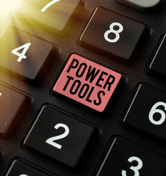 Inspiration showing sign Power Tools. Business approach tools powered by an electric motor mostly used for manual labor Abstract Programmer Typing Antivirus Codes, Retyping Debug Codes — Stock Photo, Image