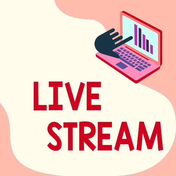 Writing displaying text Live Stream. Concept meaning to broadcast a video or audio material with the use of Internet Laptop Drawing Showing Graph Growth Hand Pointing Screen. — Stockfoto