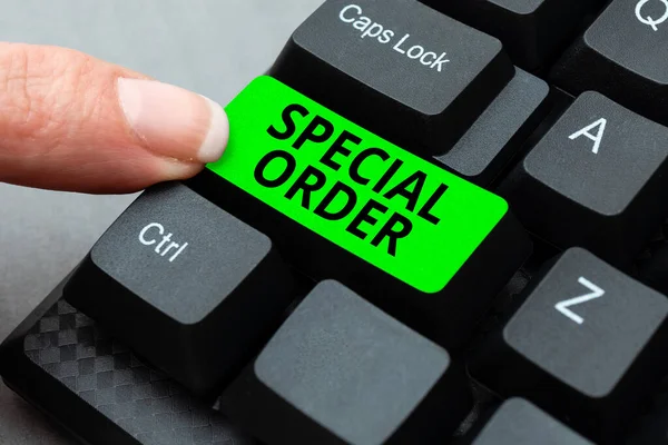 Text showing inspiration Special Order. Business approach Specific Item Requested a Routine Memo by Military Headquarters Abstract Gathering Investigation Clues Online, Presenting Internet Ideas — Stock Photo, Image