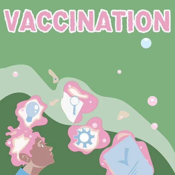 Ruční nápis Vakcinace. Internet Koncepce Léčba, která dělá tělo silnější proti infekci Ilustrace muže stojící přichází s novými úžasnými nápady — Stock fotografie
