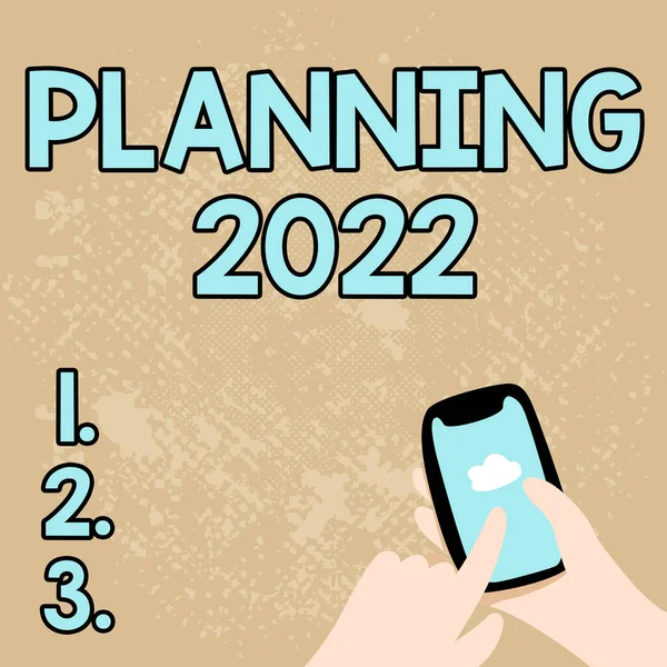 Conceptual caption Planning 2022. Concept meaning Begin with end in the Mind Positioning Long term Objectives Abstract Spreading Message Online, Global Connectivity Concepts — 图库照片