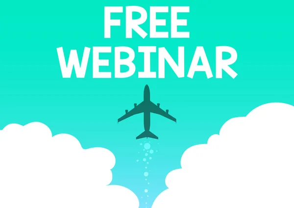 Text caption presenting Free Webinar. Word Written on Lecture Workshop Seminar that is transmitted over the Web Illustration Of Airplane Launching Fast Straight Up To The Skies. — Stock Photo, Image