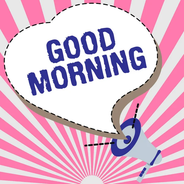 Вдохновение показывает знак "Доброе утро". Понятие, означающее обычное выражение на утренней встрече или расставании Иллюстрация громкого спикера мегафона, делающего новые объявления — стоковое фото