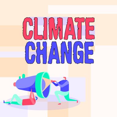 İklim değişikliğini gösteren bir ilham. İş fikri küresel sıcaklık ortalamasında artış Hava Durumu Dönüşüm İşçileri El Feneri ile Birbirine Yardım Ediyor Megafonu Düzeltmek İçin.