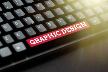 Grafik Tasarımı 'nı gösteren işaret. Yazılı Notları Bir Bilgisayara Devretmek, Motivasyonel İletiler Yazmak, Reklamlarda metin ve resimleri birleştirme yeteneği için kelime