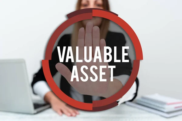 Inspiration showing sign Valuable Asset. Conceptual photo Your most valuable asset is your ability or capacity Assistant Offering Instruction And Training Advice, Discussing New Job — Stock Photo, Image