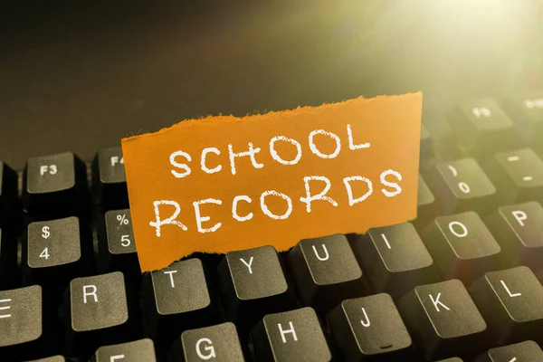 Text caption presenting School Records. Word for Information that is kept about a child at school Biography Connecting With Online Friends, Making Acquaintances On The Internet — Fotografia de Stock