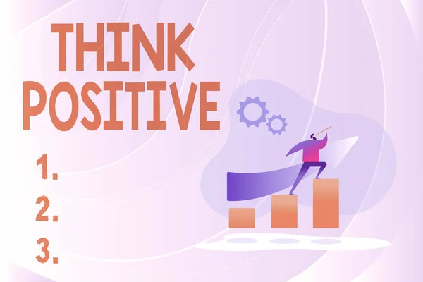 Hand writing sign Think Positive. Concept meaning The tendency to be positive or optimistic in attitude Colorful Image Displaying Progress, Abstract Leading And Moving Forward — Stockfoto