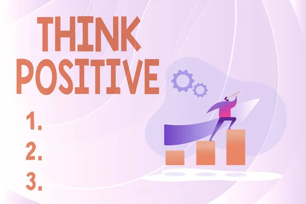 Hand writing sign Think Positive. Concept meaning The tendency to be positive or optimistic in attitude Colorful Image Displaying Progress, Abstract Leading And Moving Forward