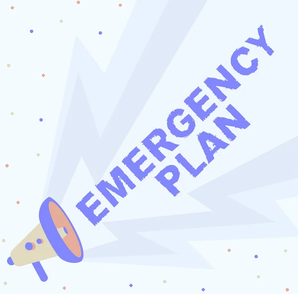 Text showing inspiration Emergency Plan. Business idea Procedures for response to major emergencies Be prepared Megaphone Drawing Producing Lighting Making Announcement. — Stockfoto
