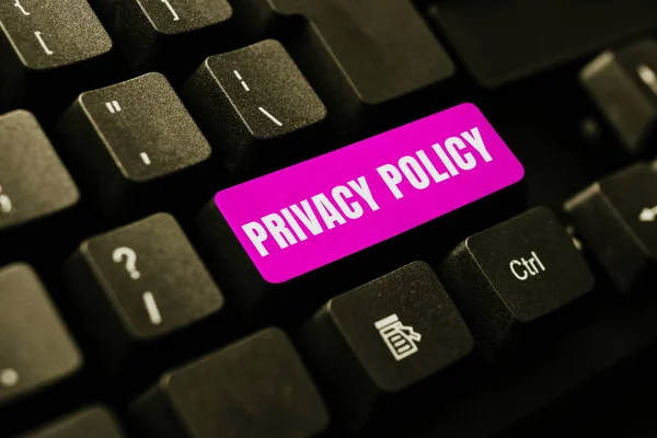 Text showing inspiration Privacy Policy. Word Written on Document that explains how an organization handles clients Typing Character Background Story, Creating New Social Media Account — Foto Stock