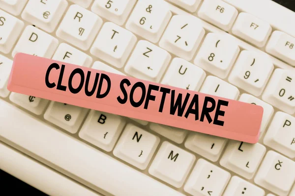 Conceptual caption Cloud Software. Business approach Programs used in Storing Accessing data over the internet Typing Advance Lesson And Lecture Plans, Typewriting New Article Pages — Foto Stock