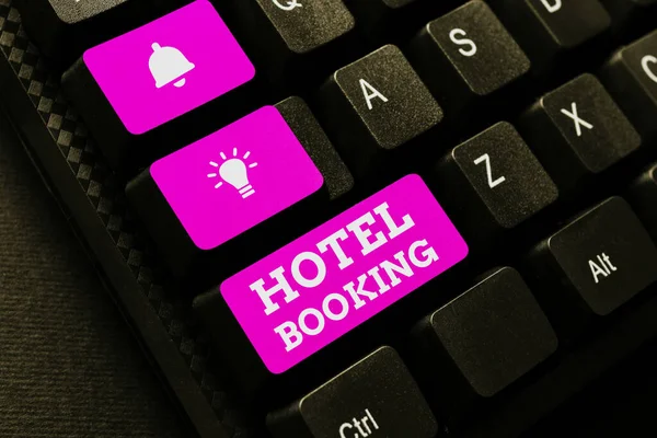 Conceptual display Hotel Booking. Business overview Online Reservations Presidential Suite De Luxe Hospitality Typing Character Background Story, Creating New Social Media Account — Stockfoto