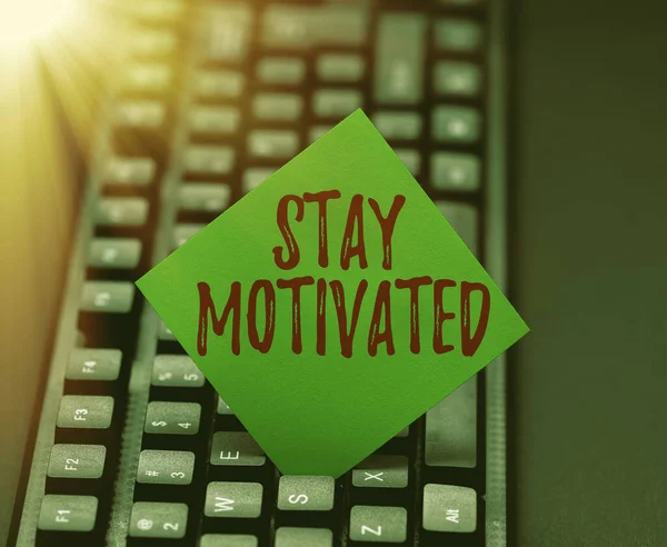 Handwriting text Stay Motivated. Word for Reward yourself every time you reach a goal with knowledge Practicing Speed Typing Accuracy, Testing Typewriting Knowledge — Foto Stock