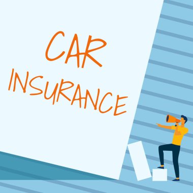 Araba Sigortası 'na mesaj atıyorum. İş konsepti kazaları Kapsamlı Poliçe Motorlu Araç Kapsamlı Guaranty Man Bekleyen Megafon Çizimi Boş Duvarı Gösteriyor.