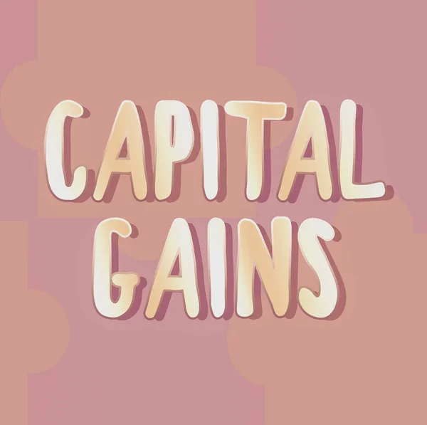 Podpis koncepcyjny Capital Gains. Word for Obligacje Akcje Akcje Podatek dochodowy Fundusze inwestycyjne Linia ilustrowanych tła o różnych kształtach i kolorach. — Zdjęcie stockowe