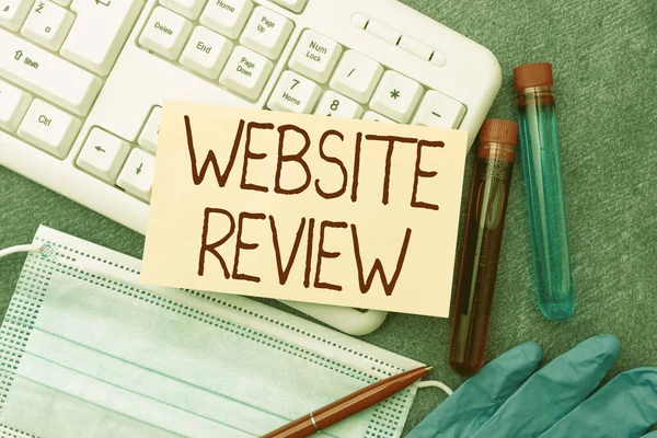 Sign displaying Website Review. Word Written on Reviews that can be posted about businesses and services Typing Medical Notes Scientific Studies And Treatment Plans — Stock Photo, Image