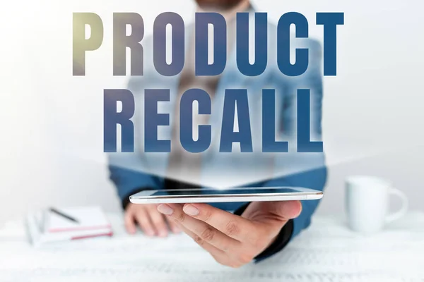 Conceptual caption Product Recall. Business approach Request by a company to return the product due to some issue Presenting Communication Technology Smartphone Voice And Video Calling — Stockfoto