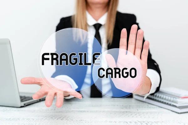 Text sign showing Fragile Cargo. Business idea Breakable Handle with Care Bubble Wrap Glass Hazardous Goods Explaining Company Problem, Abstract Providing Dispute Solutions — Fotografia de Stock
