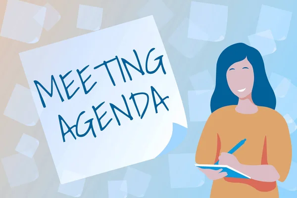 Hand writing sign Meeting Agenda. Word Written on An agenda sets clear expectations for what needs to a meeting Typing New Student Workbooks, Creating And Publishing Online Ebook — 图库照片