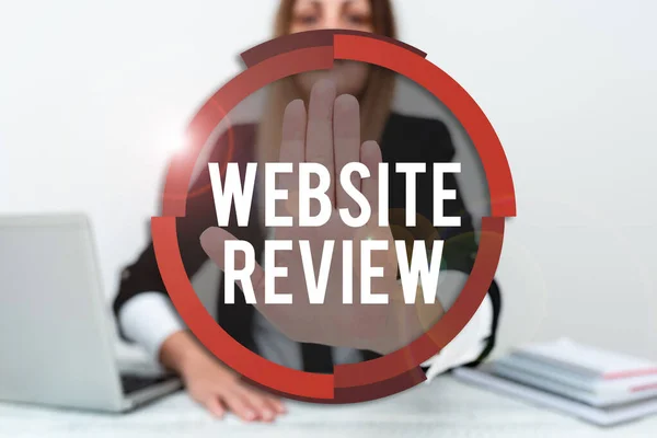 Text sign showing Website Review. Word for Reviews that can be posted about businesses and services Assistant Offering Instruction And Training Advice, Discussing New Job — Stock Photo, Image