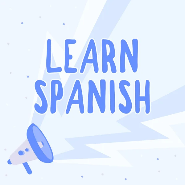 Metin gösterimi yazılıyor İspanyolca öğren. İspanya 'da İş Fikri Çeviri Dili Sözcük Hazinesi Megafon Çizimi Yıldırım Yapımı Duyurusu. — Stok fotoğraf