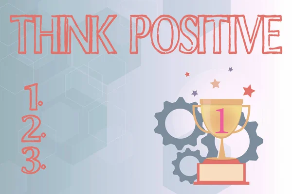 Концептуальная подпись Think Positive. Концепция бизнеса Тенденция быть позитивным или оптимистичным в отношении Современные методы письма сценария, идеи копирайтинга рекламы — стоковое фото