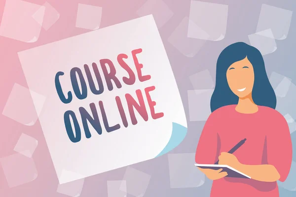 El yazısı tabelası Course Online. Elektronik Eğitimi Öğrenme Uzaktan Çalışma Dijital Sınıfı Yeni Öğrenci Çalışma Kitapları Yazma, Çevrimiçi Eğitim Kitabı Oluşturma ve Yayınlama — Stok fotoğraf