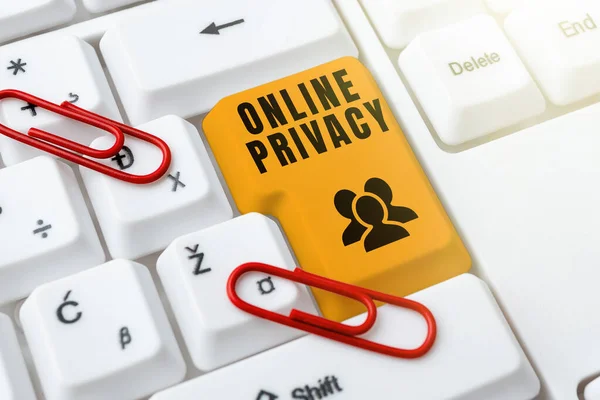 Conceptual display Online Privacy. Internet Concept Security level of personal data published via the Internet Writing Interesting Online Topics, Typing Office Annoucement Messages — Foto Stock
