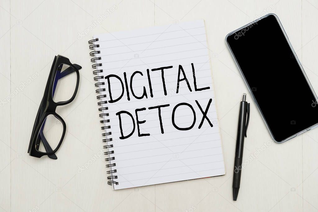 Sign displaying Digital Detox. Word Written on Free of Electronic Devices Disconnect to Reconnect Unplugged Flashy School Office Supplies, Teaching Learning Collections, Writing Tools,