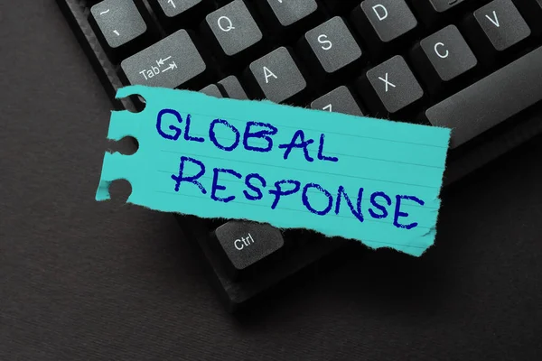 Conceptual caption Global Response. Business overview indicates the behaviour of material away from impact point Abstract Typing New Business Slogan Message, Writing Market Strategies — Foto Stock
