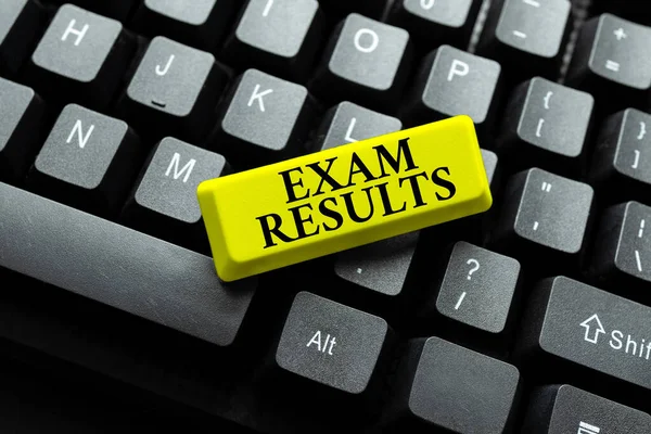 Hand writing sign Exam Results. Word Written on An outcome of a formal test that shows knowledge or ability Typing Online Website Informations, Editing And Updating Ebook Contents — Stockfoto