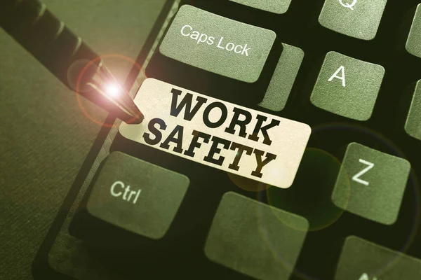 Writing displaying text Work Safety. Business approach preventive measures applied by firms to protect workers health Abstract Typing A Good Restaurant Review, Ordering Food Online Concept — Fotografia de Stock