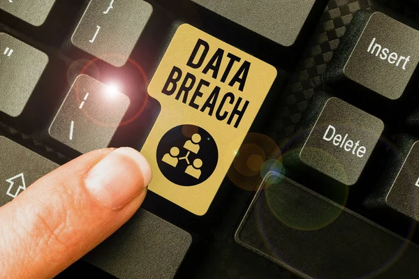 Inspiráció jeleit mutatja Data Breach. Üzleti áttekintés jogosulatlan közzététele bizalmas és biztonságos részletek Böngészés Online tranzakció története, létrehozása szervezett fájlrendszer — Stock Fotó