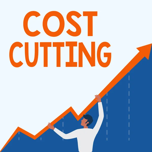 Visualización conceptual Recorte de costos. Enfoque empresarial Medidas aplicadas para reducir los gastos y mejorar los beneficios Man Drawing Holding Graph Arrow Showing Business Growth. — Foto de Stock