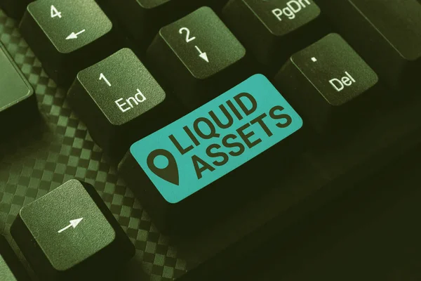 Conceptual display Liquid Assets. Business overview Cash and Bank Balances Market Liquidity Deferred Stock Abstract Office Typing Jobs, Typewriting Important Work Reports — Foto Stock