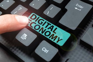 İlham veren Dijital Ekonomi metni. Kavram, modern teknoloji kullanılarak inşa edilen ekonominin gelişmesi anlamına gelir Yeni E- posta Başlıkları Kavramı, İnternet Haberleri Taslağı