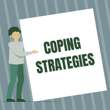 Metin başlığı Başa Çıkma Stratejileri sunar. İnternet Konsepti Genel Planı ya da Büyük Boş Kağıt Sunan Adam Bekleme Kılavuzu bir şeyler başarma planları.