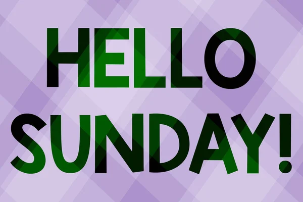 Szöveg felirat bemutató Hello Sunday. Szó Írt ihletett pozitív üdvözlés, amelynek egy boldog hétvégét Line Illusztrált hátterek különböző formák és színek. — Stock Fotó