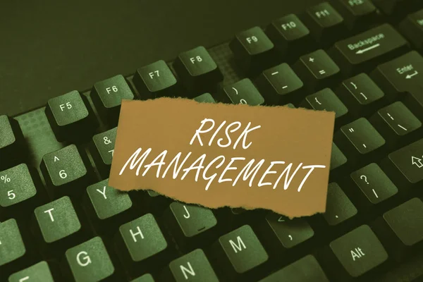 Handwriting text Risk Management. Business approach assessing and controlling future threats to the business Retyping Old Worksheet Data, Abstract Typing Online Reservation Lists — Stockfoto