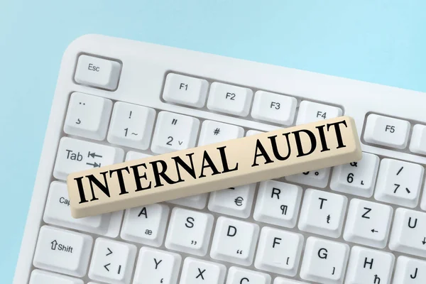 Sign displaying Internal Audit. Business approach evaluates the objective assurance to improve a firm s is operation Formatting And Compiling Online Datas, Abstract Editing Spreadsheet — Stockfoto