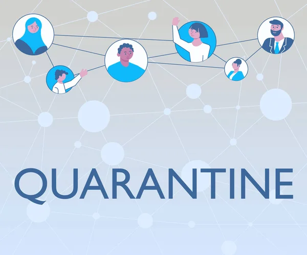 Inspiration showing sign Quarantine. Business overview restraint upon the activities of person or the transport of goods Different People In Circles Chatting Together And Connected Social Media. — Foto Stock
