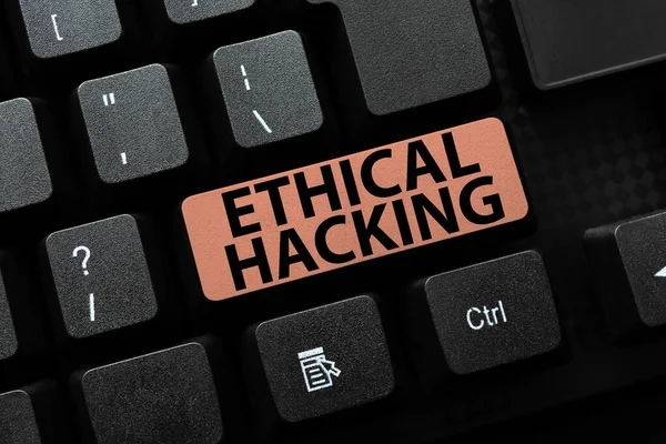 Sign displaying Ethical Hacking. Conceptual photo a legal attempt of cracking a network for penetration testing Creating Business Data Storage, Typing Budget And Spending Record — Stockfoto