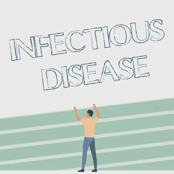 Writing displaying text Infectious Disease. Word Written on caused by pathogenic microorganism, such as viruses, and more Athletic Man Standing On Track Field Raising Both Hand Showing Celebration. — Stockfoto