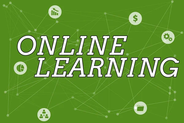 Handschriftliches Online-Lernen. Wort für einen Kurs, der über das Internet abgerufen werden kann Zeile Illustrierte Hintergründe mit verschiedenen Formen und Farben. — Stockfoto