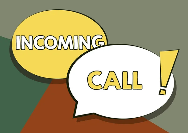 Text showing inspiration Incoming Call. Word Written on Inbound Received Caller ID Telephone Voicemail Vidcall Two Colorful Overlapping Speech Bubble Drawing With Exclamation Mark. — Stock Photo, Image