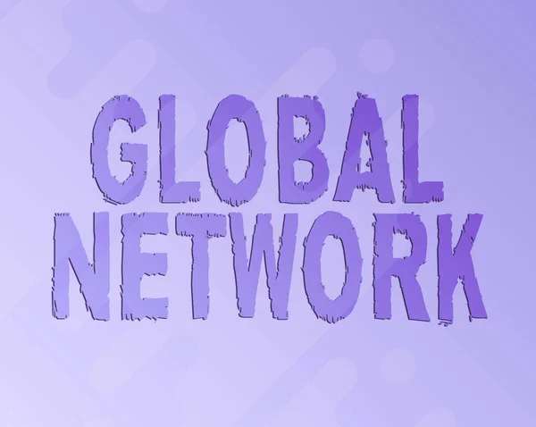 Ručně psané znamení Global Network. Obchodní nápad Jakýkoliv komunikační systém, který pokrývá celé pozemské linie Ilustrované pozadí s různými tvary a barvami. — Stock fotografie