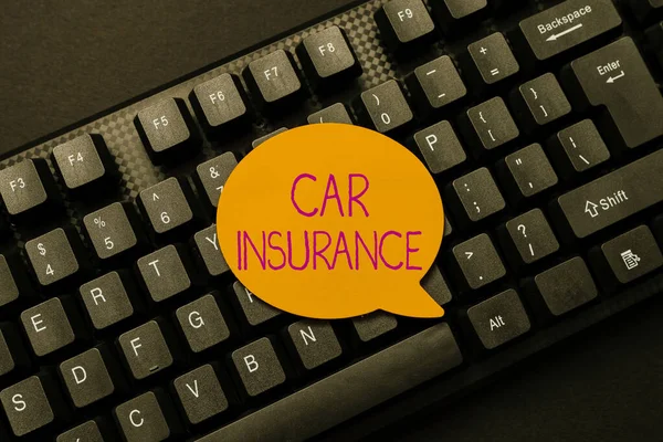 Text sign showing Car Insurance. Business overview Accidents coverage Comprehensive Policy Motor Vehicle Guaranty Typing New Edition Of Informational Ebook, Creating Fresh Website Content — Foto Stock