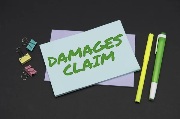 Text showing inspiration Damages Claim. Business showcase Demand Compensation Litigate Insurance File Suit Flashy School Office Supplies, Teaching Learning Collections, Writing Tools, — Stockfoto