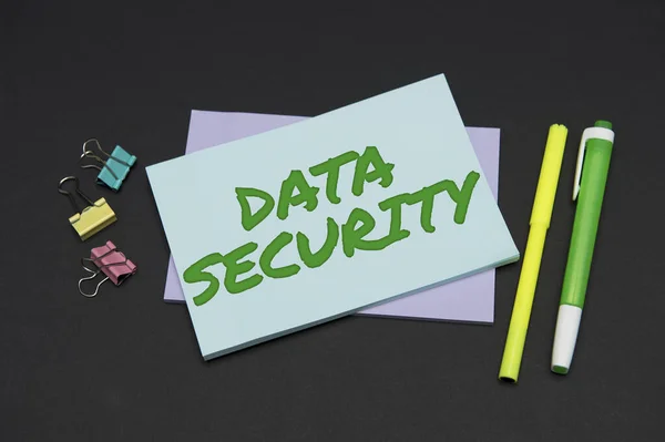 Writing displaying text Data Security. Business approach Confidentiality Disk Encryption Backups Password Shielding Flashy School Office Supplies, Teaching Learning Collections, Writing Tools, — Stock Photo, Image